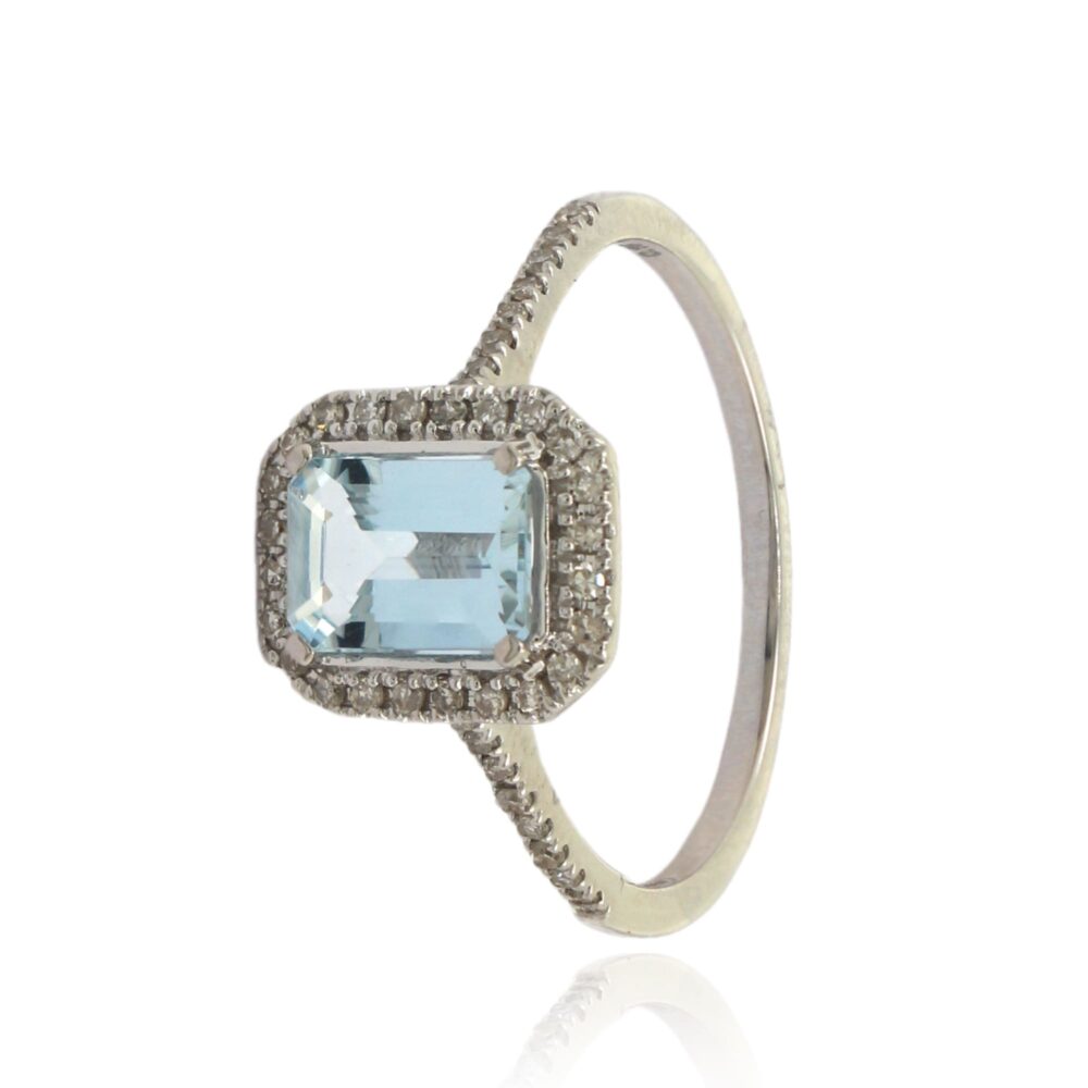 Anillo Oro Blanco con Diamantes Agua Marina 0 15ct