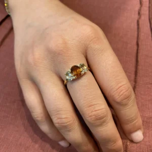 Anillo Amatista verde y Citrino con Diamantes 0 06ct