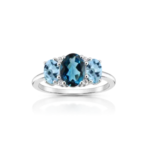 Anillo con Topacio Azul y London blue y Diamantes 0 06ct