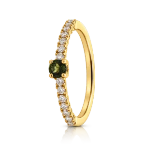 Anillo de Oro Amarillo con Diamantes Turmalina verde 0 024ct