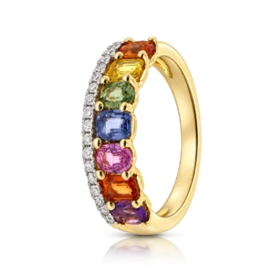 Anillo de Oro Amarillo con Diamantes y Zafiros de colores 0 15ct