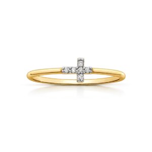 Anillo Oro Amarillo Cruz y Diamantes