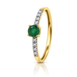 Anillo Oro Amarillo Esmeralda 4 garras y Diamantes
