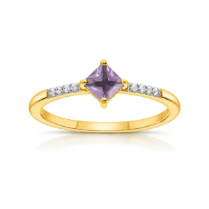 Anillo Oro Amatista y Diamantes