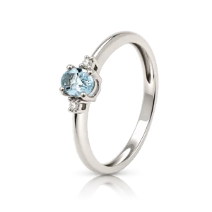 Anillo Oro Blanco Aguamarina y Diamantes