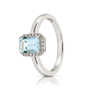 Anillo Oro Blanco con Diamantes Agua Marina 0 103ct
