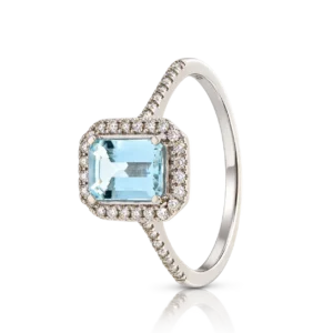 Anillo Oro Blanco con Diamantes Agua Marina 0 15ct