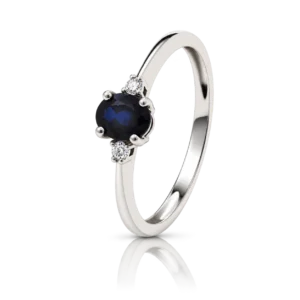 Anillo Oro Blanco Zafiro y Diamantes