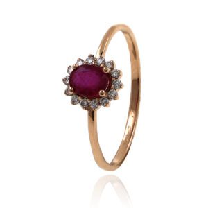 Anillo Oro Rosa Roseton con Rubi y Diamantes