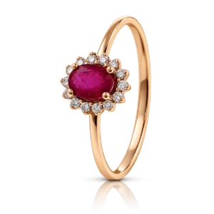 Anillo Oro Rosa Roseton con Rubi y Diamantes