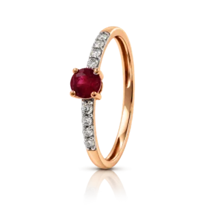 Anillo Oro Rosa Rubi 4 garras y Diamantes