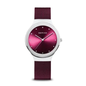 reloj bering 12934-909 esfera color violeta rosada con correa malla milanesa