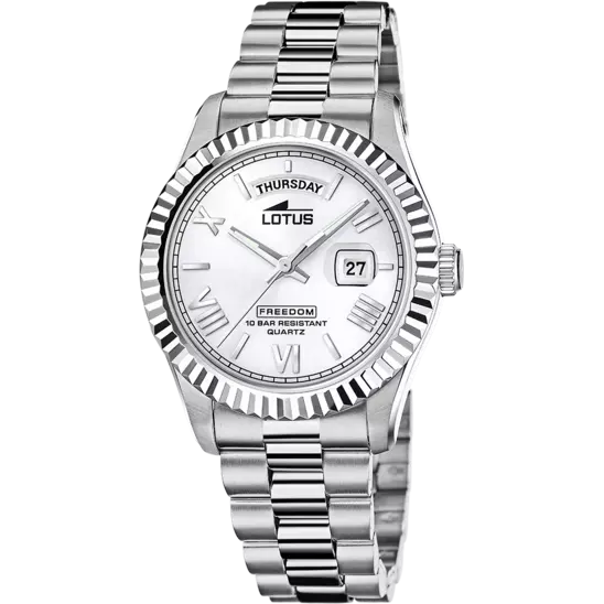 reloj lotus hombre clasico l18854_1 esfera blanca y dia de la semana
