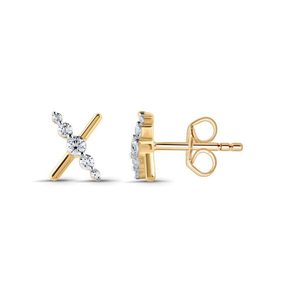 pendientes de oro forma X con brillantes