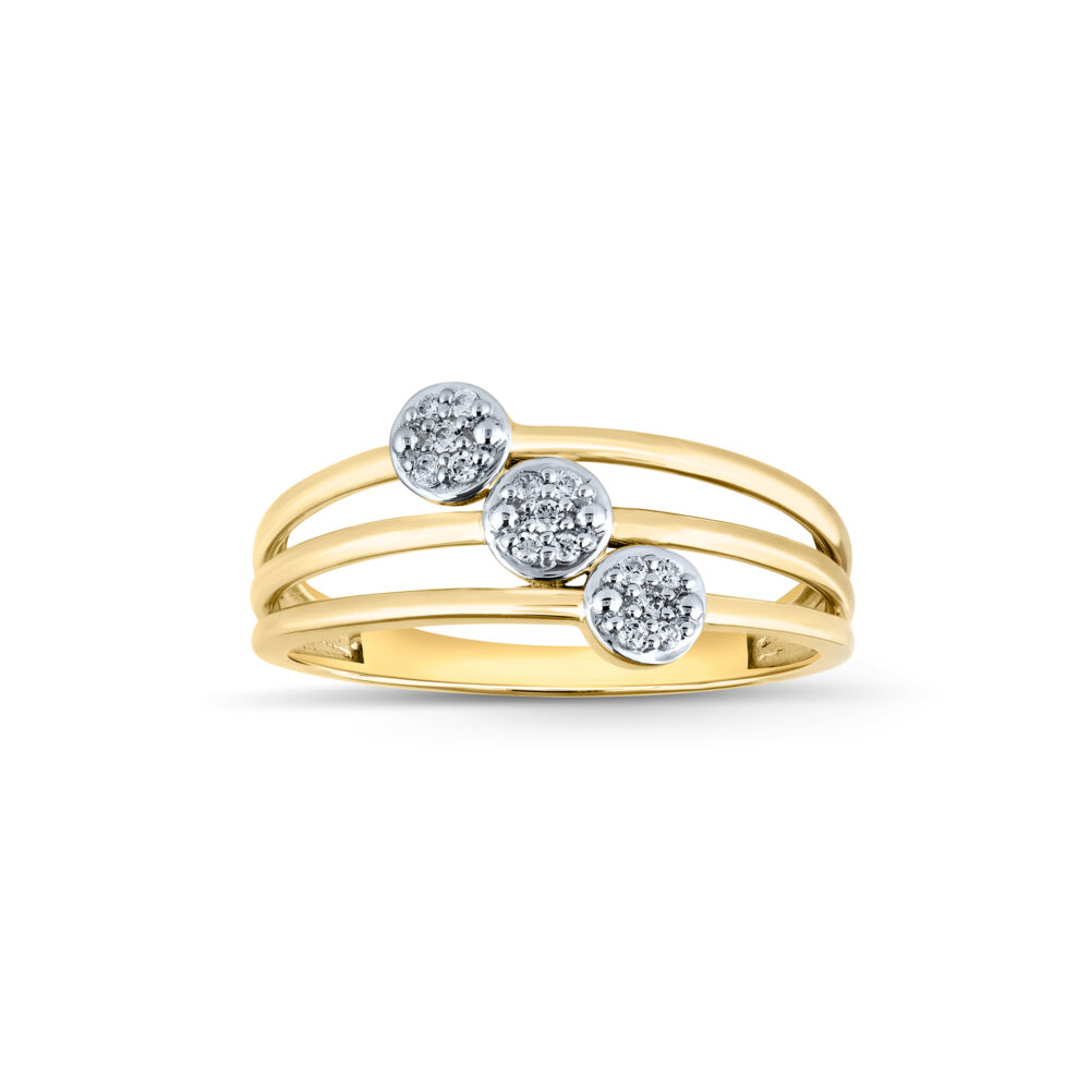 anillo de oro triple con mini pavé de brillantes