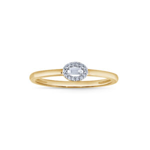 anillo de oro roseton con brillantes y 1 diamante central talla baguette