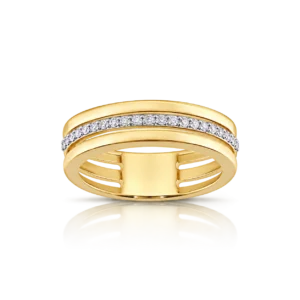 anillo de oro ancho con media alianza de brillantes