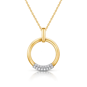 colgante de oro amarillo circulo con pavé de brillantes