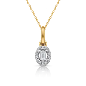 colgante roseton con brillantes y un diamante talla baguette central