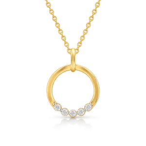 colgante de oro amarillo circulo con 5 brillantes