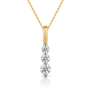 colgante tipo lagrima con 3 brillantes en oro amarillo y oro blanco