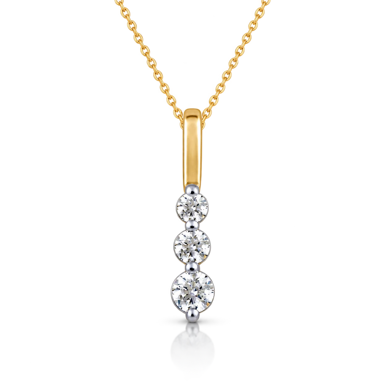 colgante tipo lagrima con 3 brillantes en oro amarillo y oro blanco