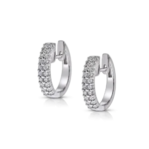 pendientes de aro blanco con doble carril de brillantes engastados en garras