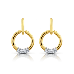 pendientes de oro largos con circulo colgante y pavé de brillantes