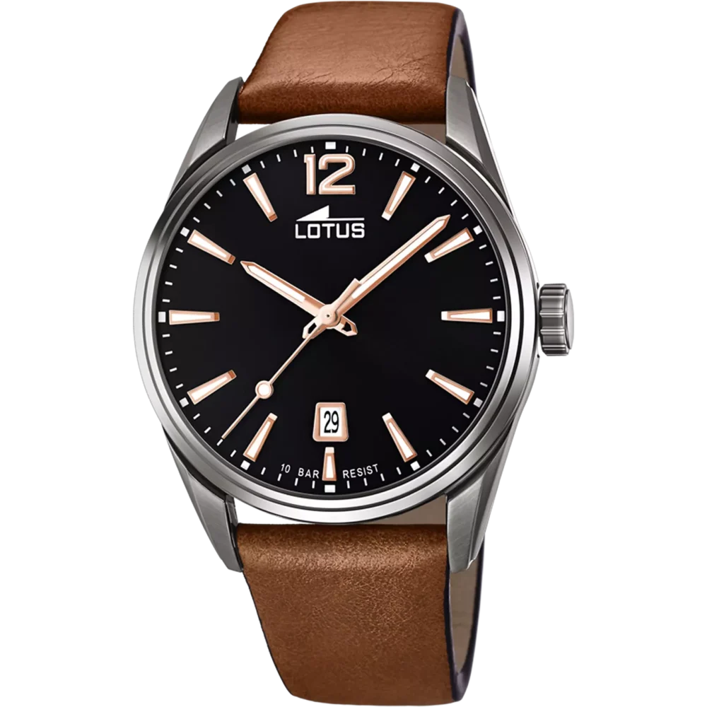 Reloj Lotus 18685/2 caballero esfera negra y rosa con correa de piel marrón