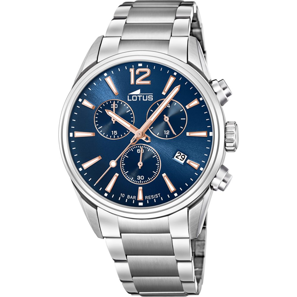 Reloj lotus caballero multifunción esfera azul índices rosa