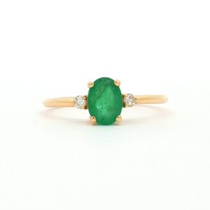 Anillo Esmeralda Con 2 Brillantes Oro Amarillo