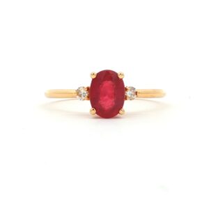 Anillo Rubí Con 2 Brillantes Oro Amarillo
