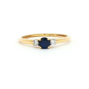 Anillo Oro Zafiro y 2 Diamantes  0.08 Ct.