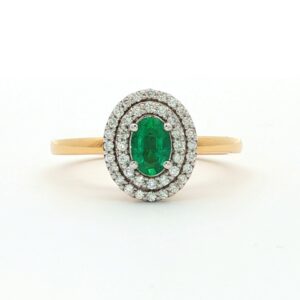Anillo Esmeralda Oval Con doble Orla de Diamantes