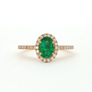 Anillo Rosetón Esmeralda y Diamantes en Oro Amarillo