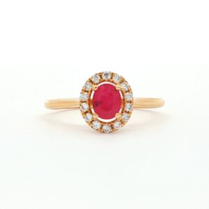 Anillo Rosetón Oro Amarillo con Diamantes Rubí