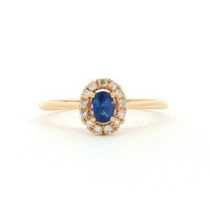 Anillo Rosetón Oro Amarillo con Diamantes Zafiro