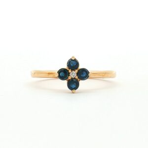 Anillo Oro Amarillo Zafiros flor y 1 Diamante