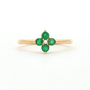 Anillo Oro Amarillo Esmeraldas flor y 1 Diamante