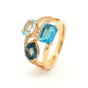 Anillo Brillantes Topacios en Oro Amarillo