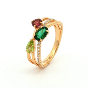 Anillo Brillantes Turmalinas peridoto en Oro Amarillo