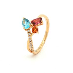 Anillo Brillantes Topacio Swiss Turmalina Citrino en Oro Amarillo