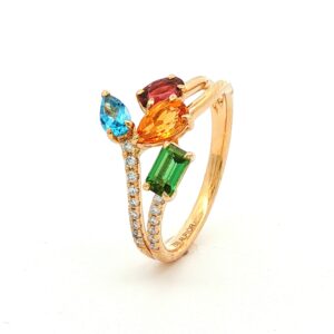 Anillo Brillantes Turmalinas Topacio Swiss Amatista en Oro Amarillo