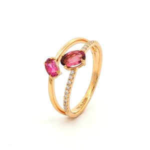 Anillo Brillantes Turmalina en Oro Amarillo