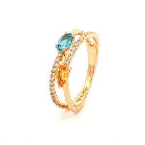 Anillo Brillantes Topacio Swiss Citrino en Oro Amarillo