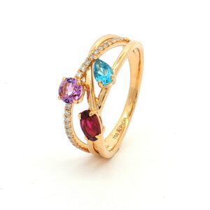 Anillo Brillantes Turmalinas Topacio Swiss Amatista en Oro Amarillo
