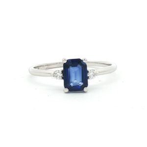 Anillo Zafiro Con 2 Brillantes Oro Blanco