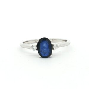 Anillo Zafiro Con 2 Brillantes Oro Blanco