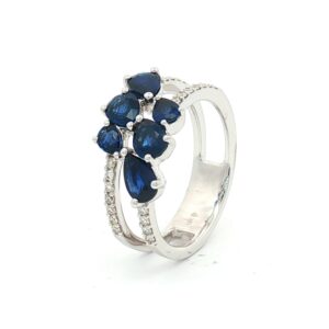 Anillo Doble Aro con Diamantes y Zafiros