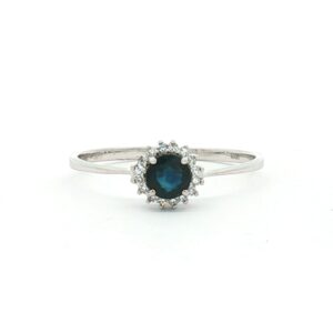 Anillo Rosetón Oro Blanco con Diamantes Zafiro